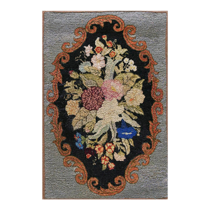 Lovely Gray Color With Soft Color Bouquet of Flowers & Foliate Design Antique American Hooked Rug