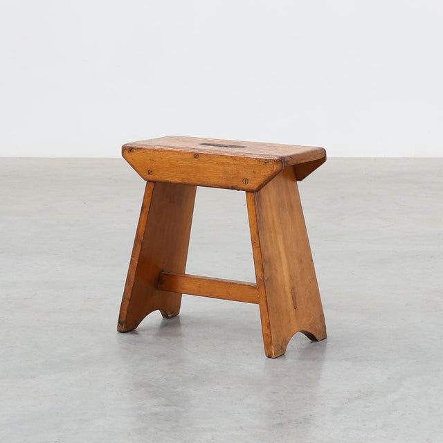 Rustic Pine Stool with Cut-Out Trestle Legs, Sweden, 1920 For Sale - Image 17 of 17