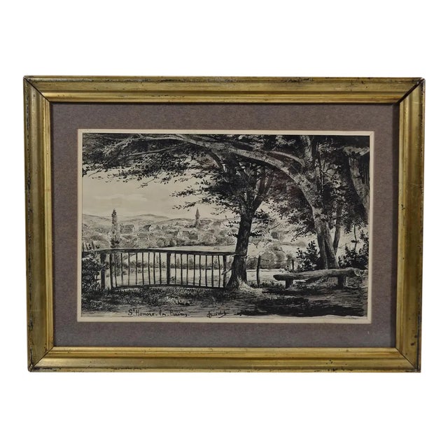 French School From the Beginning of the 20th Century. Ink Drawing Representing the Village of “St-Honore-Les-Bains”, Signed For Sale