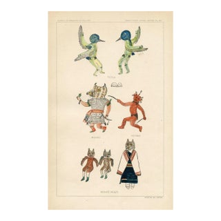 Early 1900s, Hopi Indian Kachina Print, Hummingbirds, Original Antique Native American Lithograph For Sale