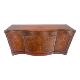 Very Fine Inlayed Serpentine Front Mahogany Sideboard Cabinet Credenza For Sale