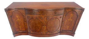 Very Fine Inlayed Serpentine Front Mahogany Sideboard Cabinet Credenza
