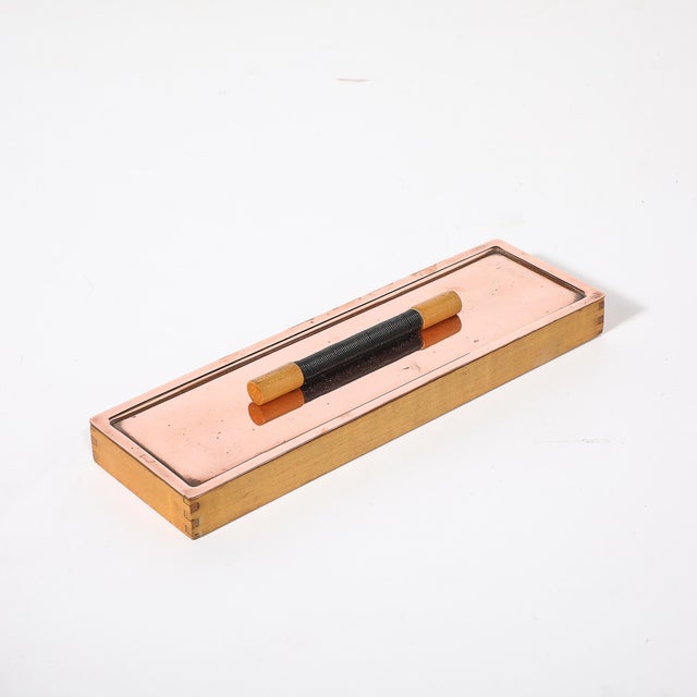 Art Deco Copper Box With Teak Handle Signed Manning Bowman For Sale - Image 9 of 12