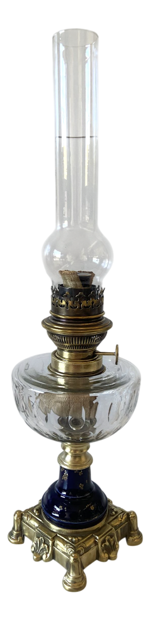Antique French Bronze Oil Lamp by Jean Ristelhueber, Paris, France, Late 1800s