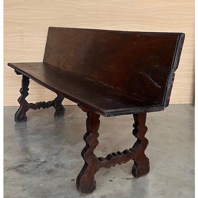 20th Century Spanish Renaissance Carved Walnut Bench Banquette "Escaño" For Sale - Image 4 of 18