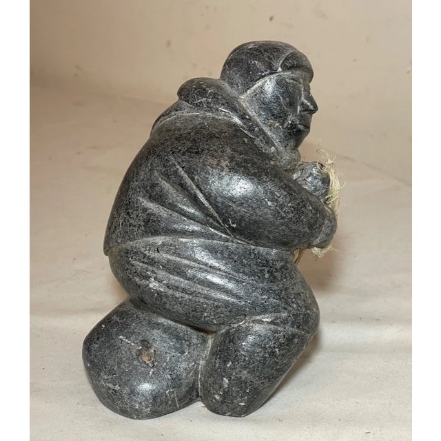 Antique Hand Carved Soapstone Canadian Figural Fisherman Eskimo Sculpture Inuit For Sale - Image 13 of 13