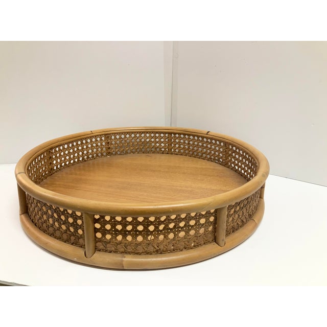 1980s Bamboo and Cane Round Serving Tray For Sale - Image 5 of 8