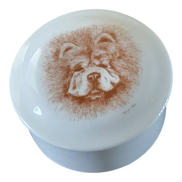 Early 1900s Monique Akar Dogonit Akita Dog Trinket Box For Sale