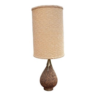 Vintage Laurel Cork and Brass Table Lamp With Original Woven Shade, Circa 1960s For Sale
