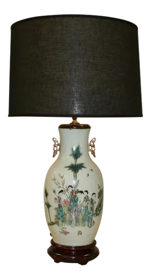 Early 20th Century Chinese Phoenix Tail Poem Lamp