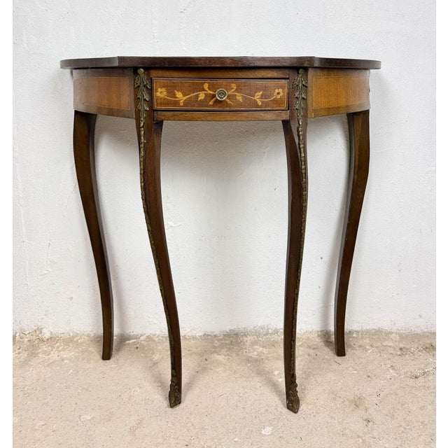 Louis XVI French Marquetry Console Table with Bronze Mounts, 1950 For Sale - Image 10 of 14