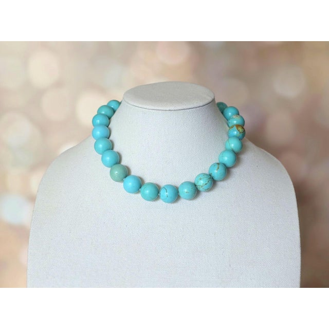 Genuine Mexican Sonora Turquoise Beaded Necklace With Karl Lagerfeld Logo Clasp For Sale In Cleveland - Image 6 of 9