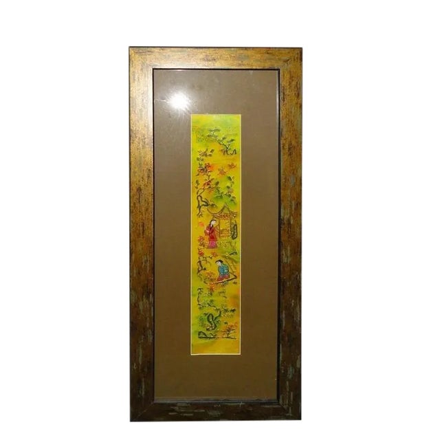 Vintage Hand Embroidered Framed Textile For Sale