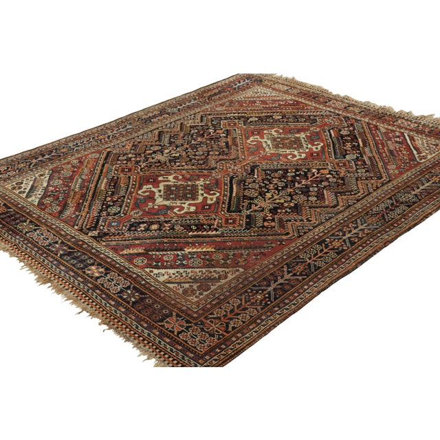 Rug & Kilim Antique Qashqai Rug in Red and Black With Medallions by Rug and Kilim For Sale - Image 4 of 7