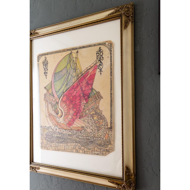 1970s Fantasy Flying Ship Illustration by Counterculture Artist Dana Franzen For Sale - Image 5 of 12