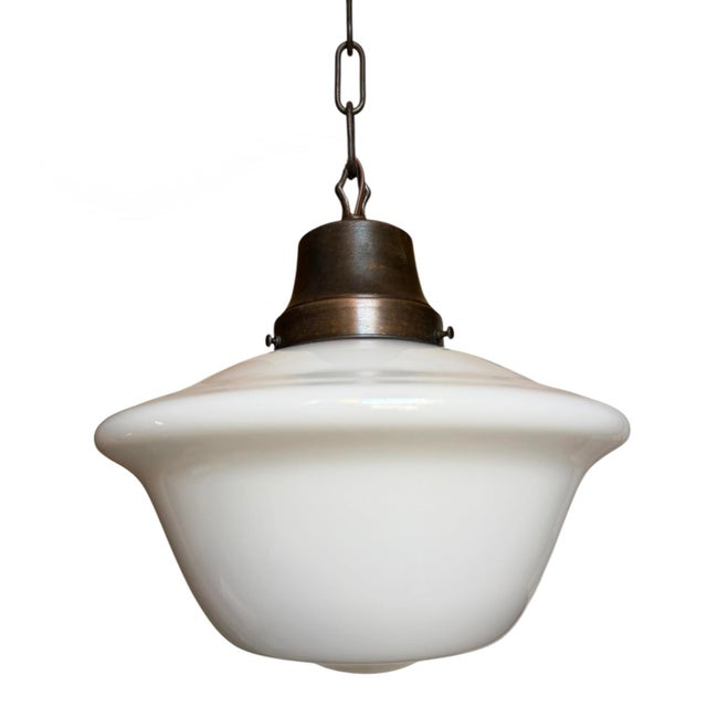 Vintage School House Pendant Hanging Light Fixtures - a Pair For Sale - Image 4 of 5