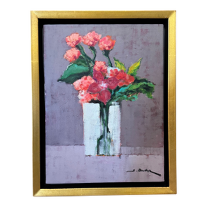 Carnations in a White Vase by S. Burr, Oil Painting on Canvas