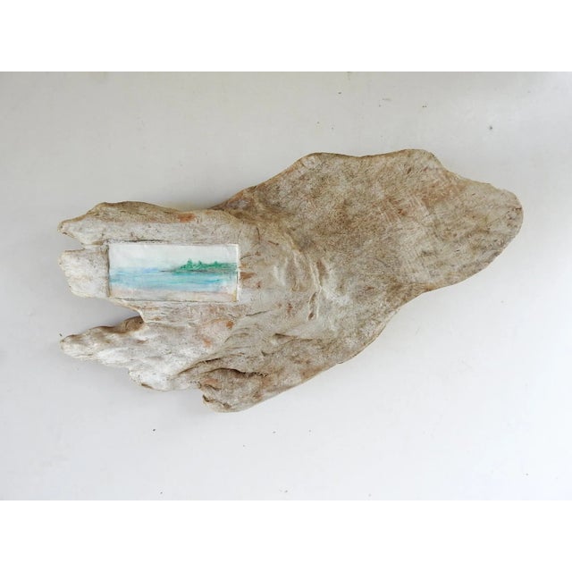 Tiny Mixed Media Coastal Seascape Painting Driftwood Frame For Sale - Image 4 of 4
