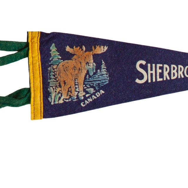 Vintage Sherbrooke Quebec Canada felt flag pennant circa 1960. A cute mid-century souvenir from Sherbrooke Que. (Quebec),...