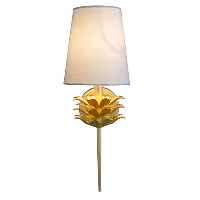 Worlds Away Matthew Izzo Home - Delilah Gold Leaf Wall Sconce With Linen Shade For Sale - Image 4 of 4