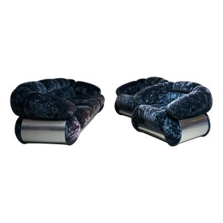 Seating Group in Blue Velvet from Piazzesi, 1960s, Set of 3 For Sale