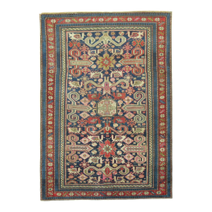 Rare Navy Field Late 19th Century Antique Caucasian Shirvan Rug