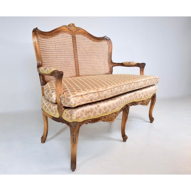 Louis XV Style Hand-Carved Cane Settee Upholstered, 1980s, Italy For Sale In Philadelphia - Image 6 of 13
