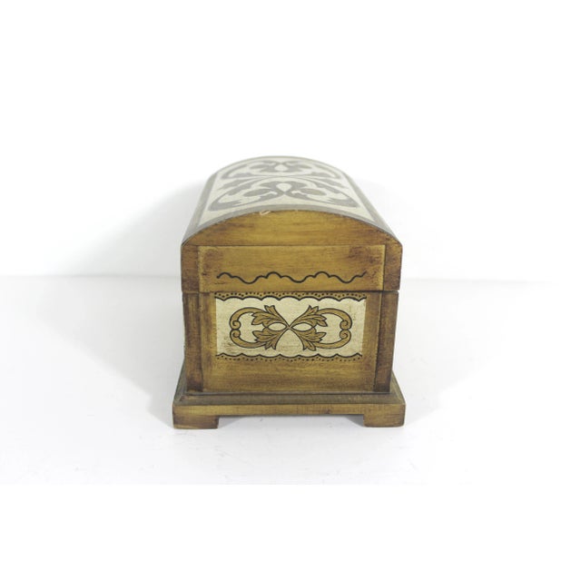 Wood Vintage Musical Florentine Domed Wood Jewelry Box White Gold Italian Style For Sale - Image 7 of 10