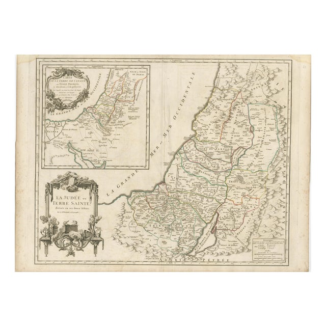 Antique French Map of the Holy Land with Twelve Tribes of Israel, 1750s For Sale