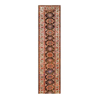 1870s Brown Mina Khani Tribal Antique Nw Persian Carpet 2'6" X 19'8" Handmade Wool Runner Rug For Sale