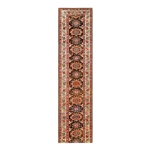 1870s Brown Mina Khani Tribal Antique Nw Persian Carpet 2'6" X 19'8" Handmade Wool Runner Rug