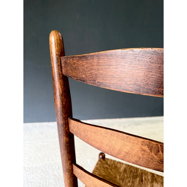 Rustic High Ladder Back Oak and Rush Dining Chairs, Belgium, 1950s, Set of 6 For Sale - Image 18 of 18