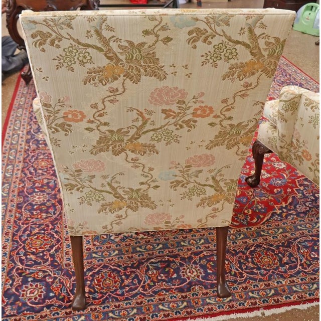 1980s Pair of Kittinger Colonial Williamsburg Scalamandre Fabric Fire Side Wing Chairs For Sale - Image 9 of 15