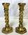 1970's pair of barley twist candlesticks. They are made of heavy brass plated metal. There's a sticker on the bottom which...