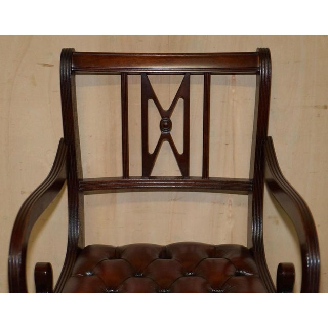 Vintage Hand Dyed Brown Leather Chesterfield Tufted Dining Chairs, Set of 6 For Sale - Image 4 of 18