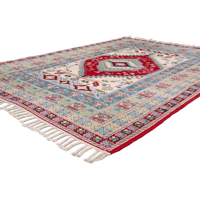 79729 Vintage Rabat Moroccan Rug, 04'11 x 06'07. The Royal Caravan: A Vintage Rabat Moroccan Masterpiece of Regal Splendor...