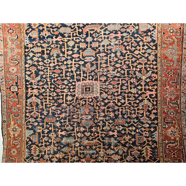 19th Century Persian Heriz Serapi Rug, Hand-Knotted Wool, Allover Geometric Pattern, Blue & Red, 8x11 For Sale - Image 17 of 18