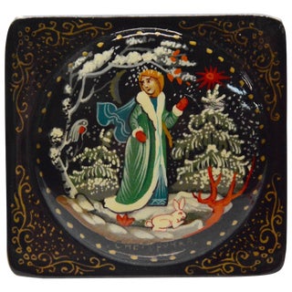 Hand-Painted Artist Signed Wooden Russian Lacquered Box For Sale