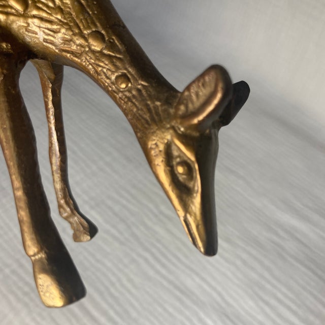 Vintage Mid-Century Solid Brass Grazing Deer/Fawn Figurine With Intricate Details For Sale - Image 6 of 11