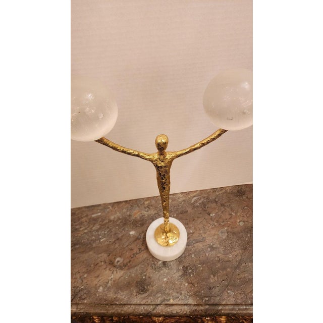 John Richard Brass Figure With Two Selenite Balls For Sale In Dallas - Image 6 of 8