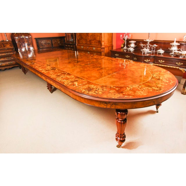 Burr Walnut Marquetry Dining Table and Chairs, 1990s, Set of 17 For Sale - Image 3 of 15