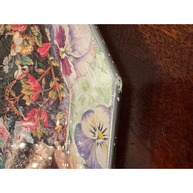 French Country Vintage Artist Signed Decoupage Floral Tray For Sale - Image 3 of 7