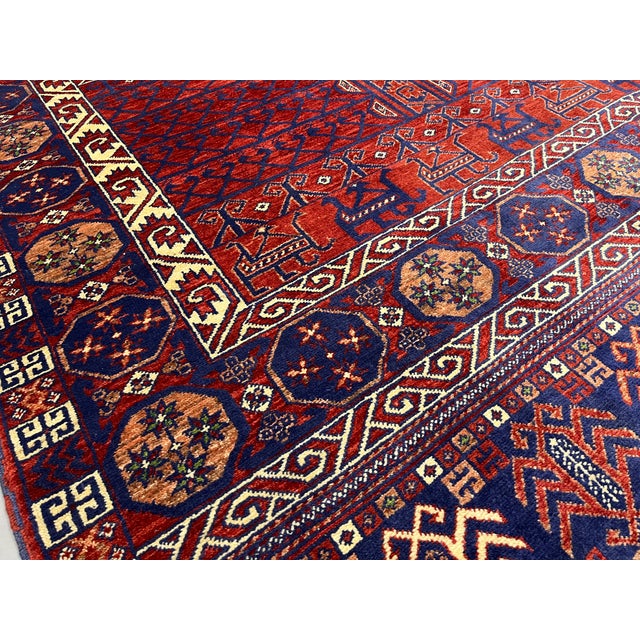 Red Turkmen Parda Tribal Wool Area Rug, 5'2" X 6'11" For Sale - Image 11 of 16