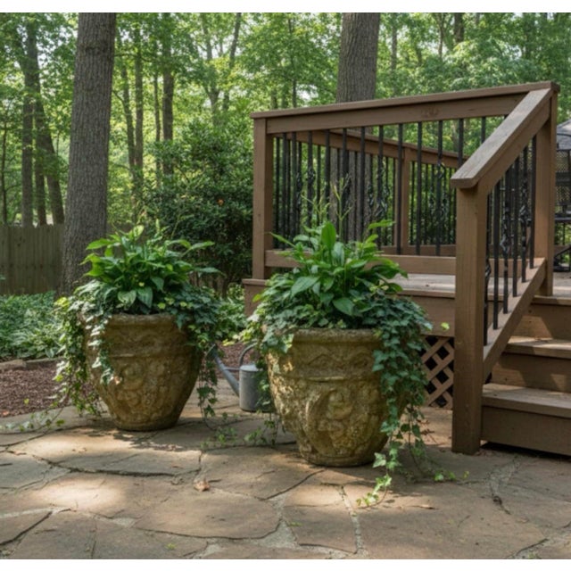 1980s Pair of Rustic Weathered Cast Stone Garden Planters For Sale In West Palm - Image 6 of 6