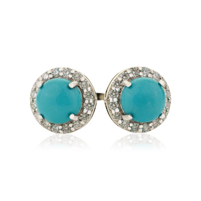 Modern Luxe 1.62ct Turquoise Diamond Toi Et Moi Open Ring in 14k Gold Szie 5 For Sale - Image 4 of 15