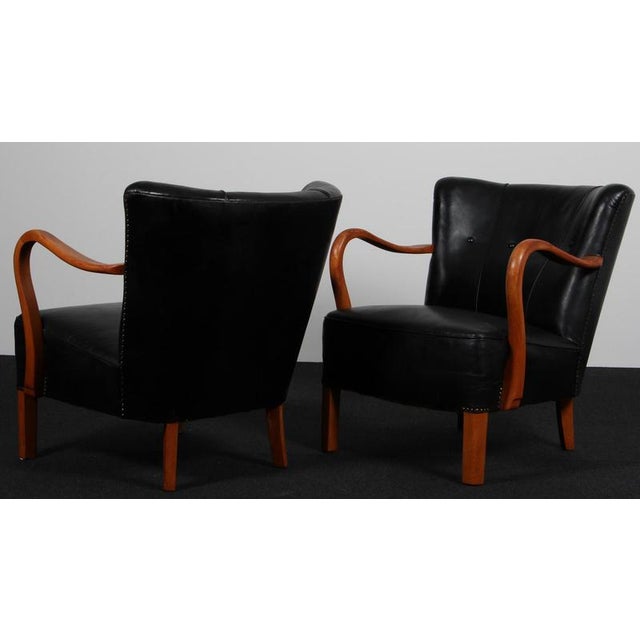 Wood Lounge Chairs in Original Leather and Beech from Alfred Christensen, 1940s, Set of 2 For Sale - Image 7 of 8