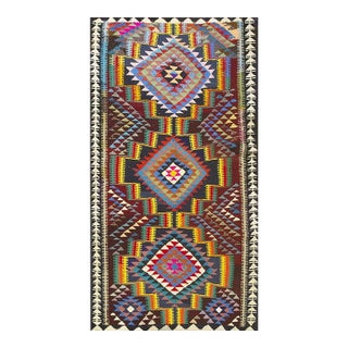 1940s Antique Multi Diamond Tribal Turkish Village Kilim Wool Rug 5' 4" X 10' For Sale