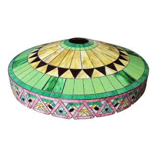 John Morgan & Sons Large 33 Inch Diameter Geometric Leaded Stain Glass Shade - Colorful For Sale