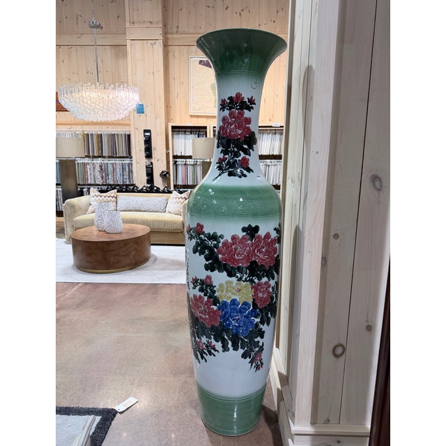 Chinese Pair of Vintage Chinese Celadon Porcelain Floor Vases For Sale - Image 3 of 11