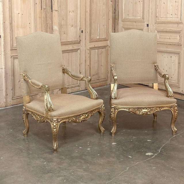 Baroque 19th Century French Regence Giltwood Armchairs ~ Fauteuils For Sale - Image 3 of 18